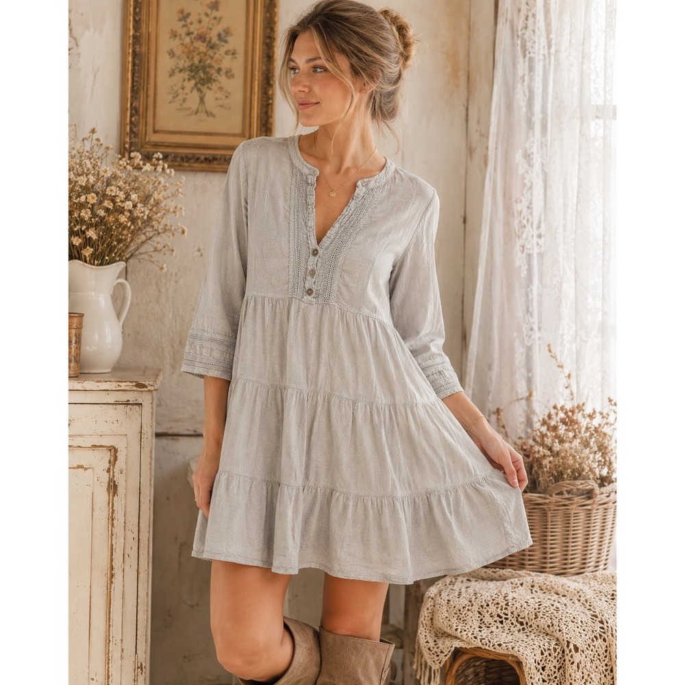 Blanca by Nature XXL 100% Cotton Prairie Babydoll Mini Dress Cottagecore Boho